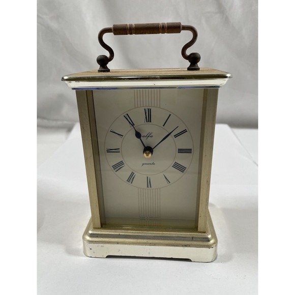 Quartz Accents Vintage Alfa Quartz Brass Desk Clock Made In Germany